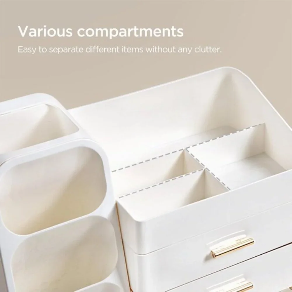 Makeup Organizer with Brush Holder, Large All-White Vanity & Skincare Storage