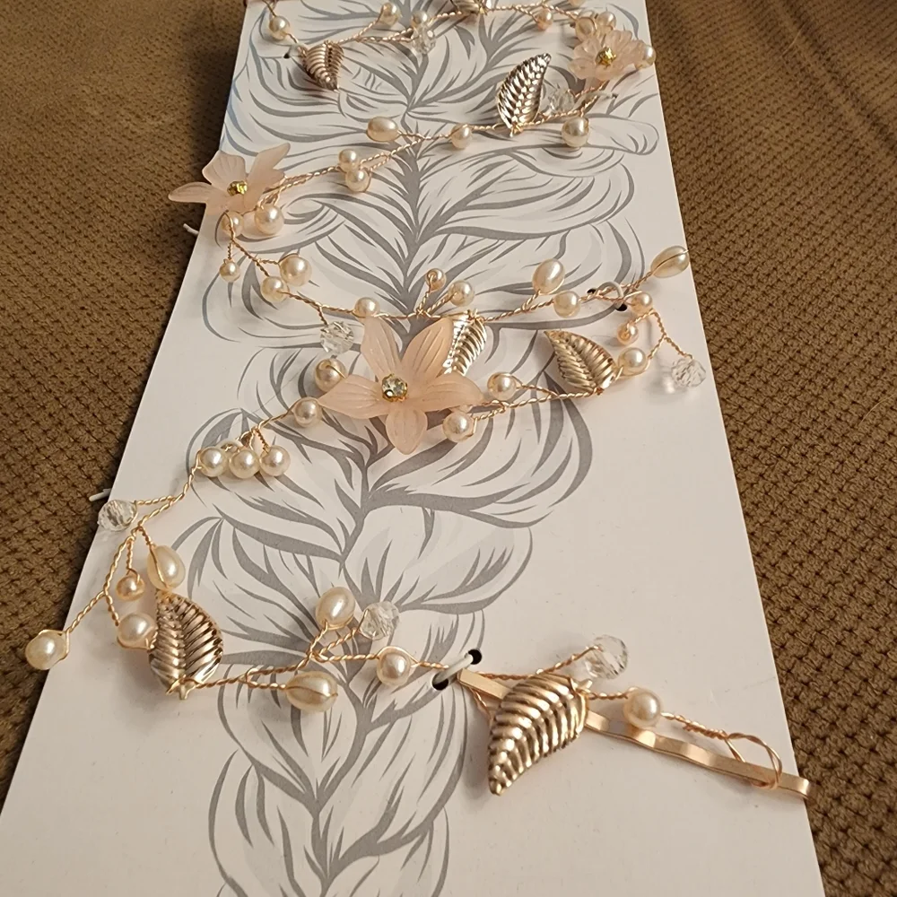 Icing metal wire flower pearl leaf hair decoration