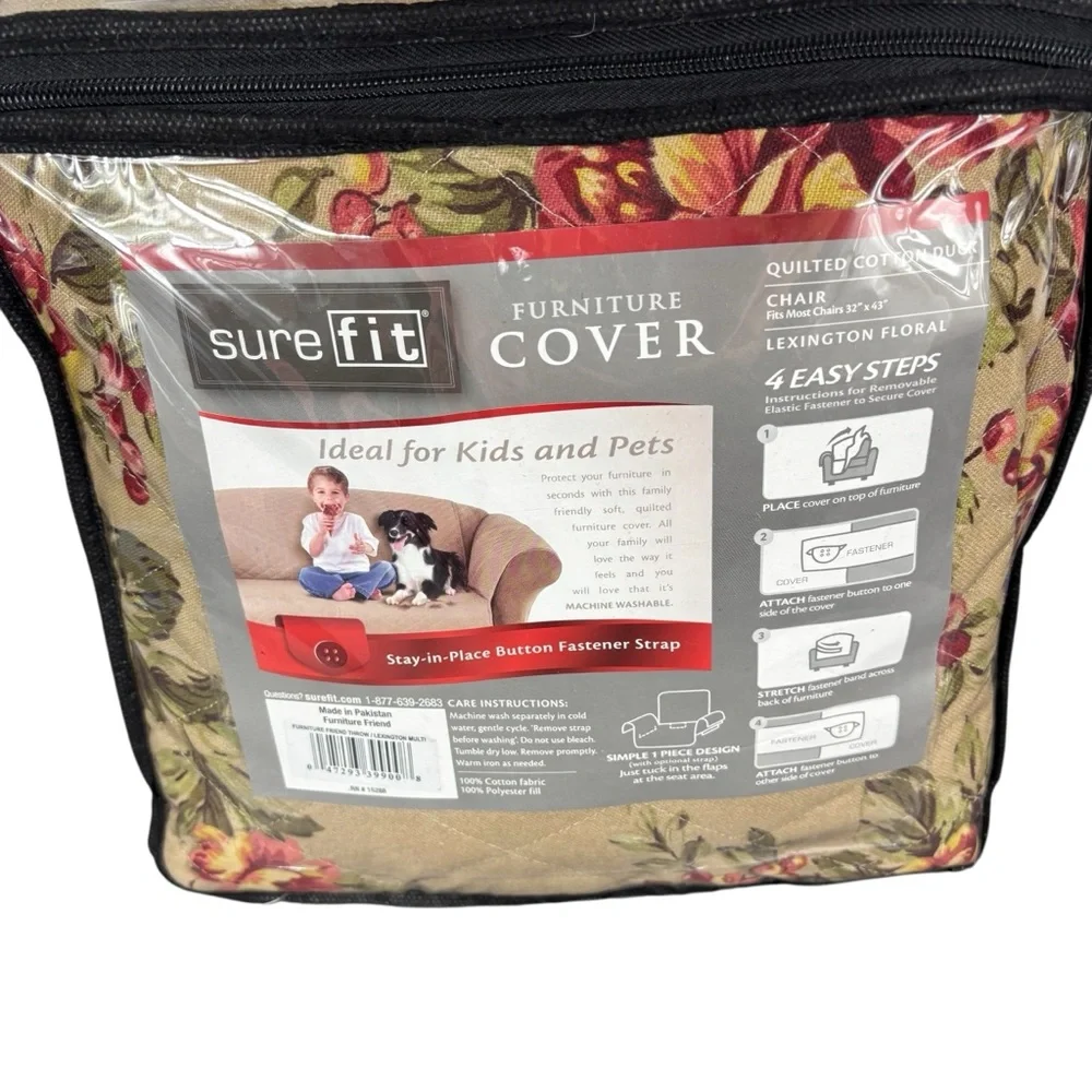 Sure Fit Furniture Cover Quilted Lexington Rose Floral Chair Pet Friendly 32x43”