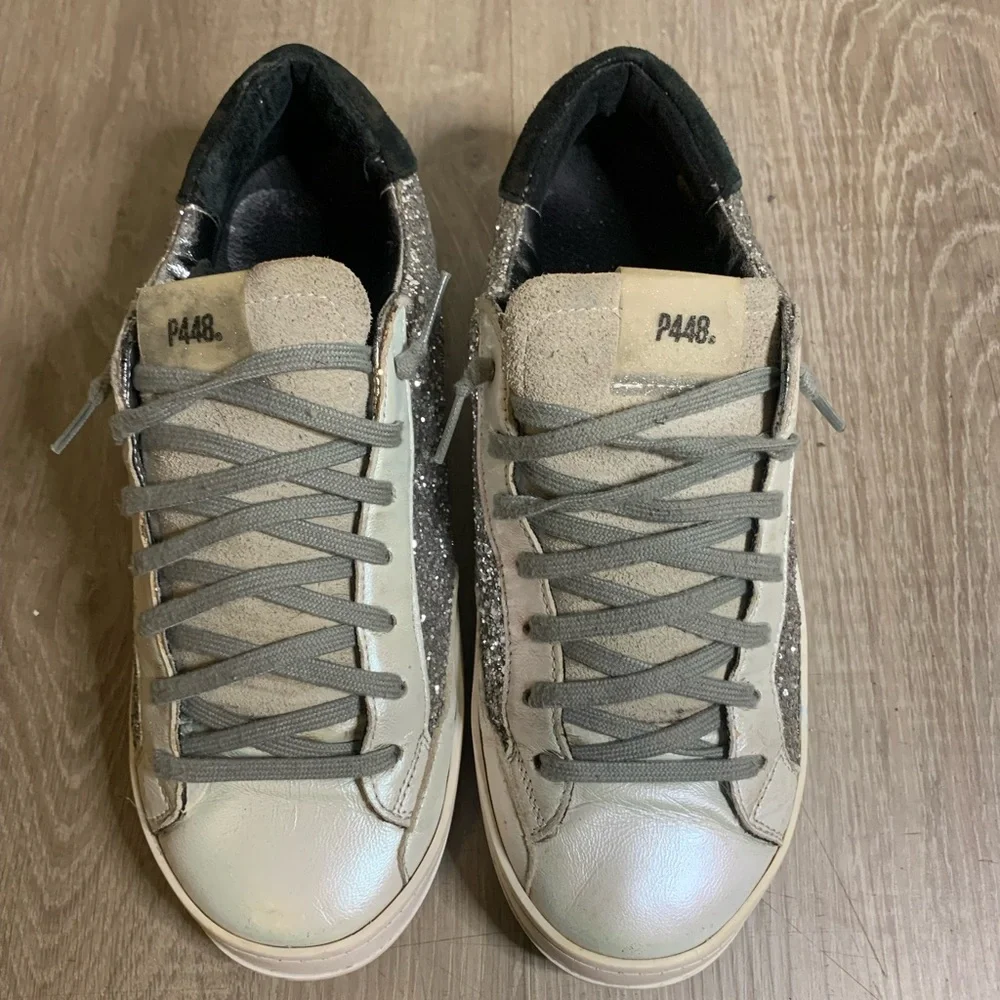 P448 White and Silver Glitter Sneakers