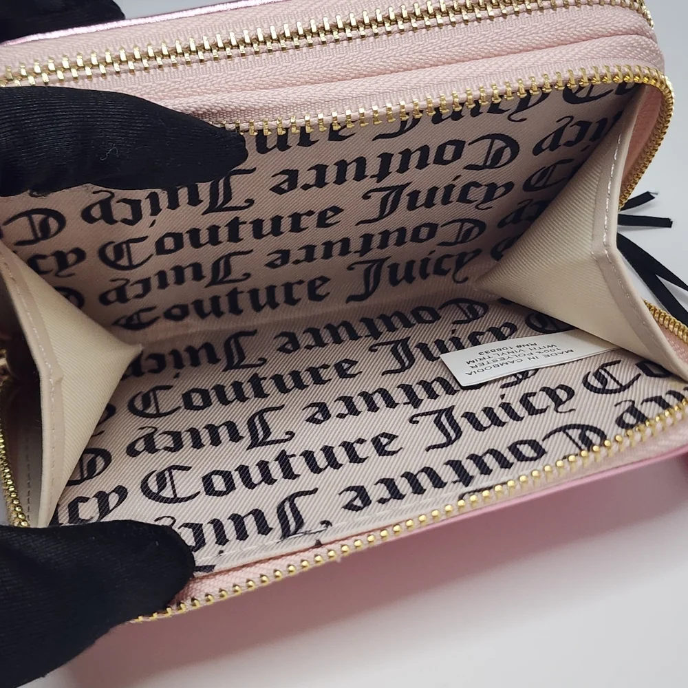 Juicy Couture Pink Velour Zip Wallet Rhinestone Logo Small Purse NWT Y2K Glam