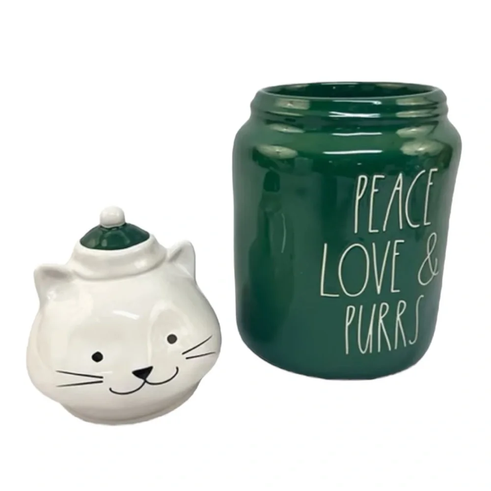 Rae Dunn Peace Love & Purrs Figural Cat Canister