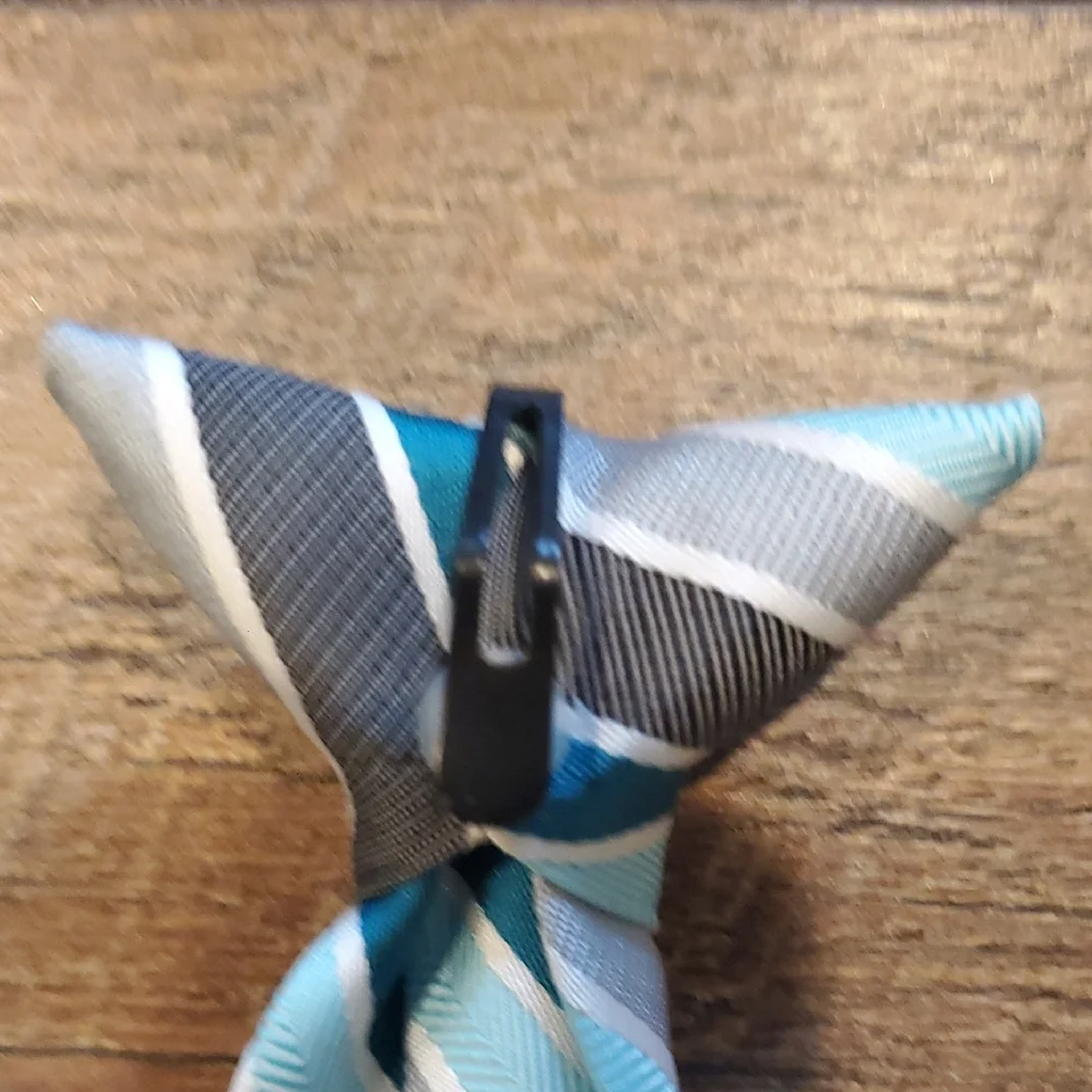 Striped Blue and Gray Clip On Tie