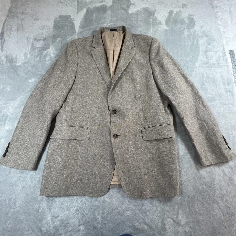 Stafford Sport Coat Mens 42R Beige Linen Cotton Blend Classic Fit Blazer Jacket