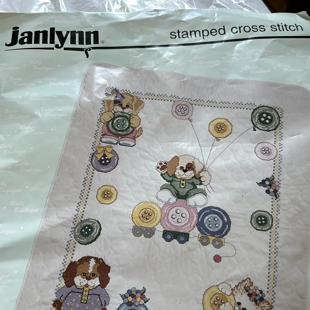NIP Complete Baby Quilt Kit Cute As A Button + NIP Birth Record Kit Cross Stitch