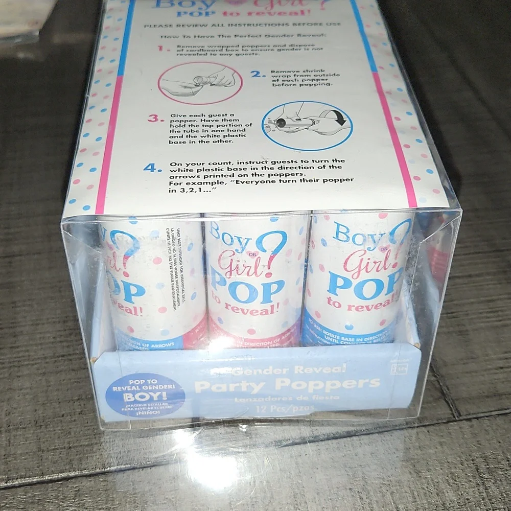 NEW 12 PACK Gender Reveal Party Poppers - Blue (BOY)