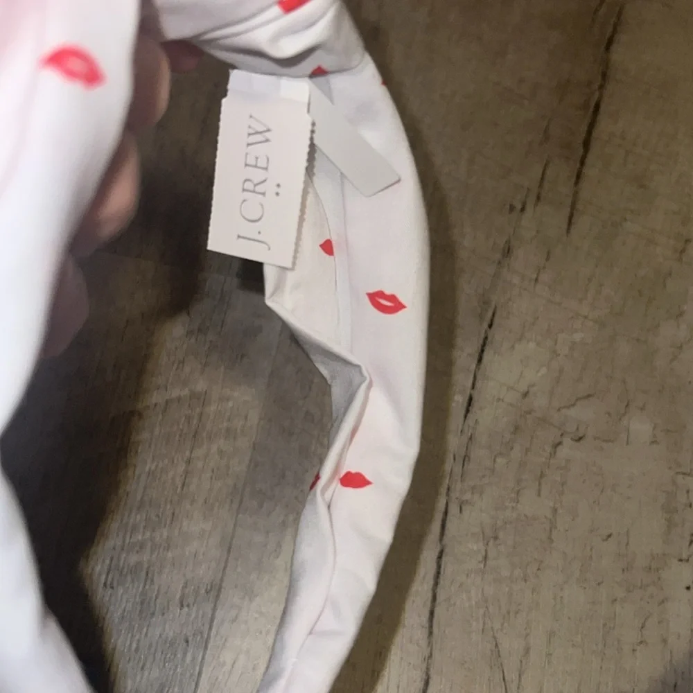 NEW J. Crew White Headband with Red Lips