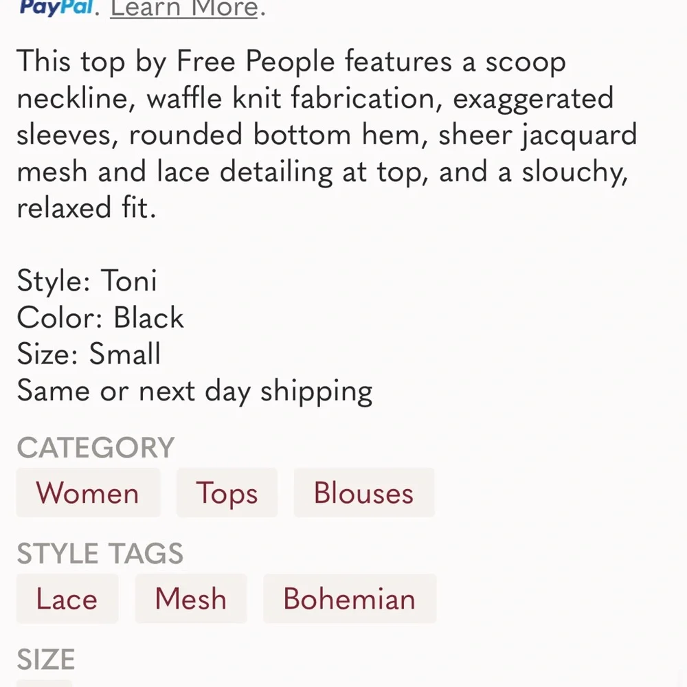 Free People Toni Lace Top Blouse size Medium
