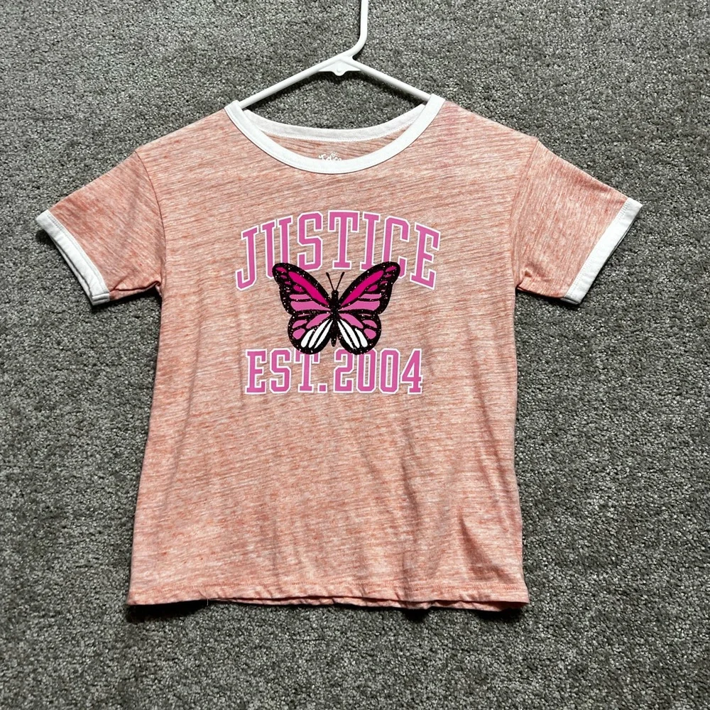 Justice Girls Orange Short Sleeve Tee Shirt Top Size Small 7/8