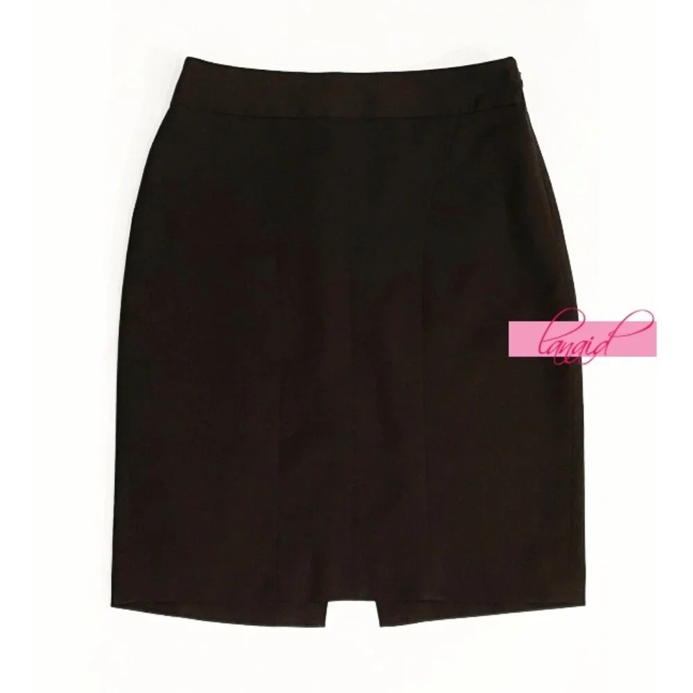 Limited Dark Chocolate Brown Seamed Back Slit Knee Pencil Lined Skirt Career 2