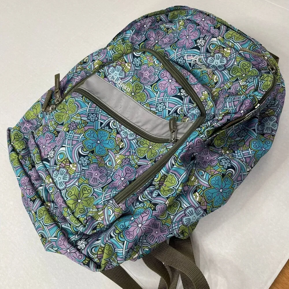 LL Bean Blue Green Purple Floral 70s Design Personalized Backpack Amaya