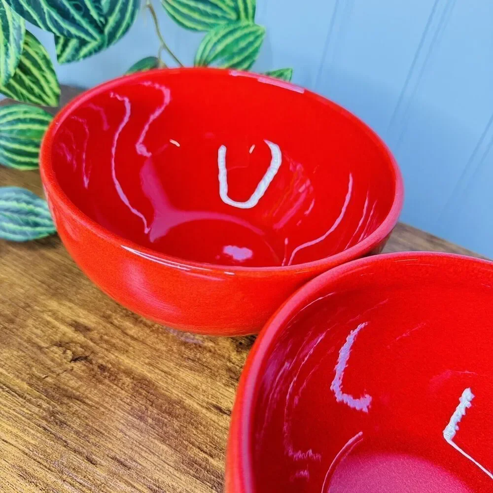 2 Crate&Barrel Red Coupe 5.75in Cereal Soup Bowls Crate and Barrel & VERY NICE