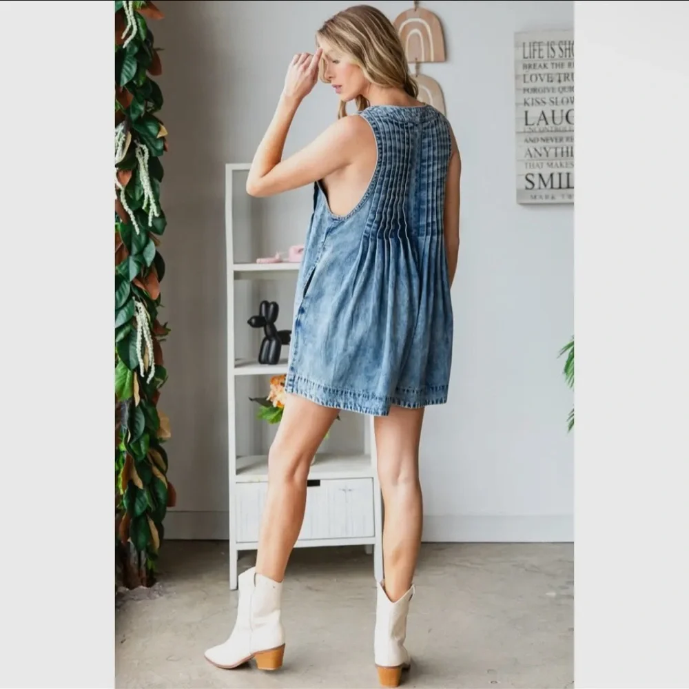 Blue Denim Sleeveless Romper