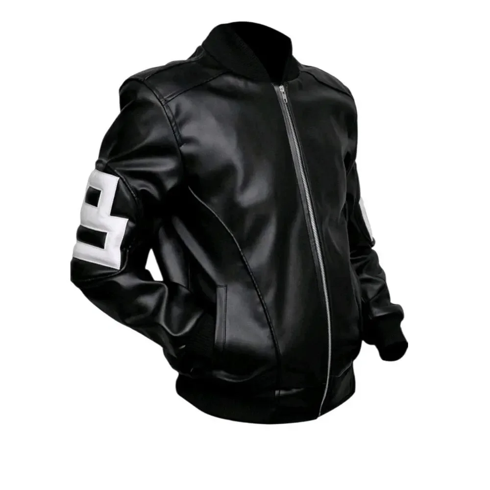 Men's New 8 Ball Pool Black Vegan Leather Bomber Jacket Seinfeld Michael Hoban