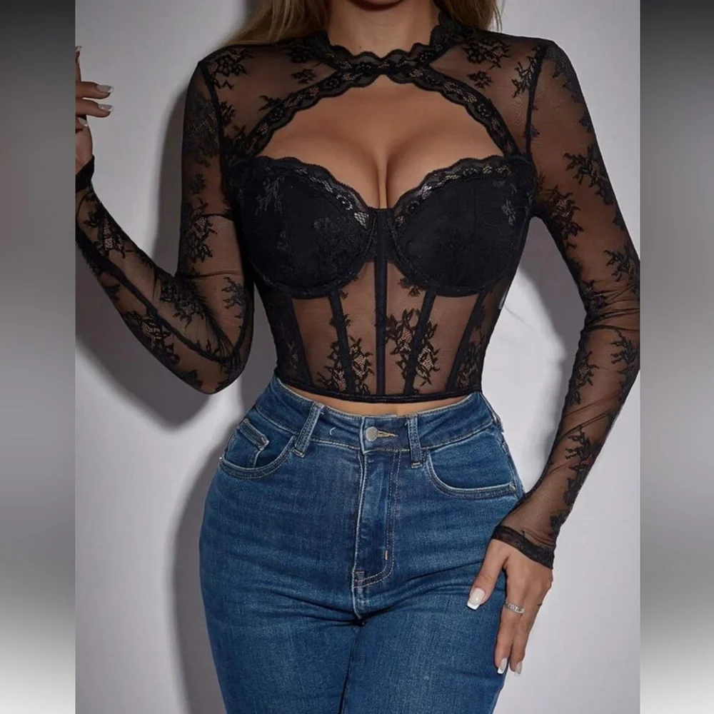 Elegant Black Lace Long Sleeve Top