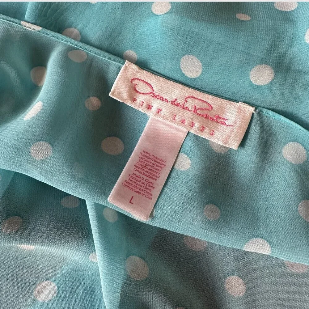 Oscar De La Renta Pink Label Negligee 2-pc Set Blue Polka Dot Babydoll Sz Large