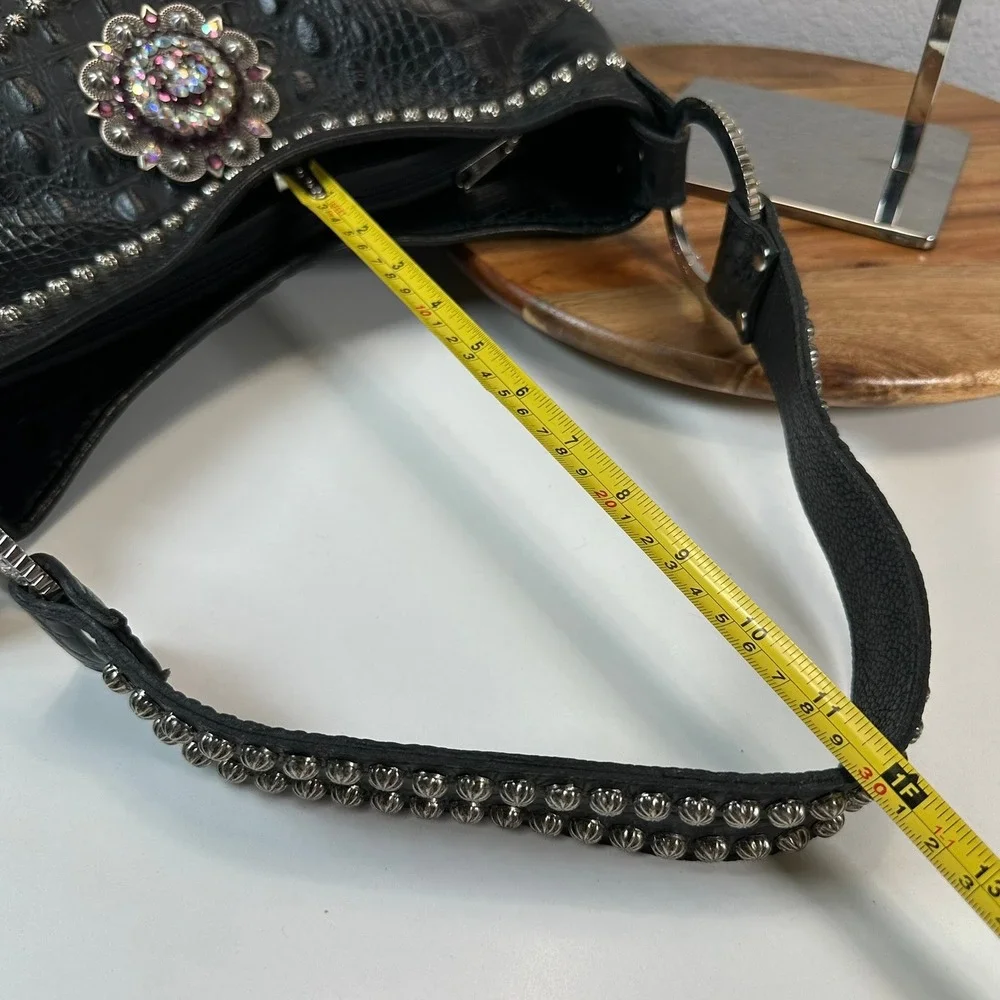Raviani Leather Zebra Fur Hobo Bag Rhinestone Gems Purse Shoulder Bag Western
