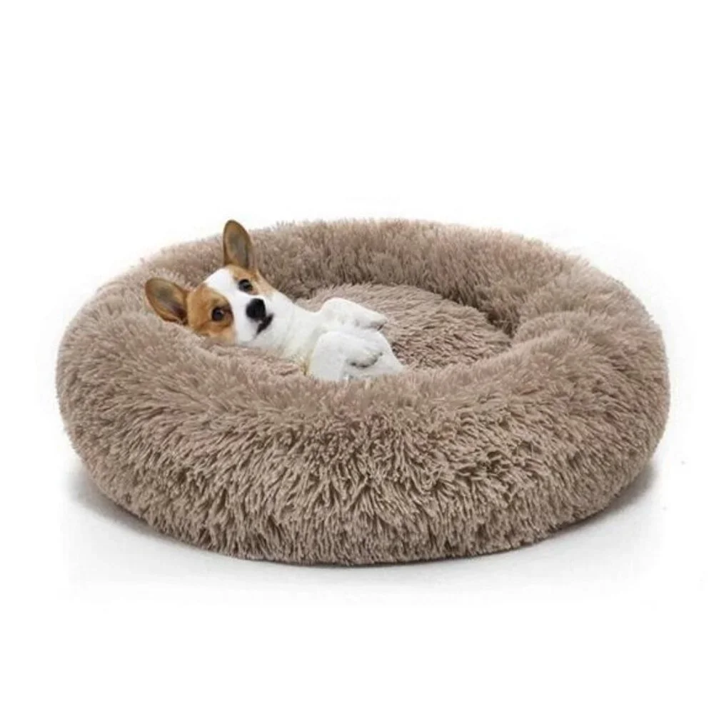 16 Inches Round Plush Pet Bed for Dogs Fluffy Soft Warm Calming Dog Bed Sleeping
