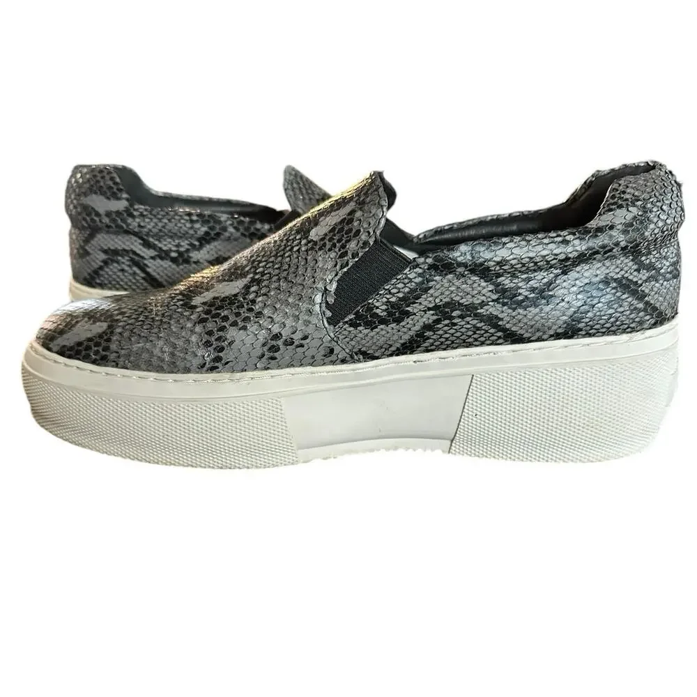 J Slides SlipOn Platform Sneaker Snake-Embossed Cleo Leather Black Size 9.5