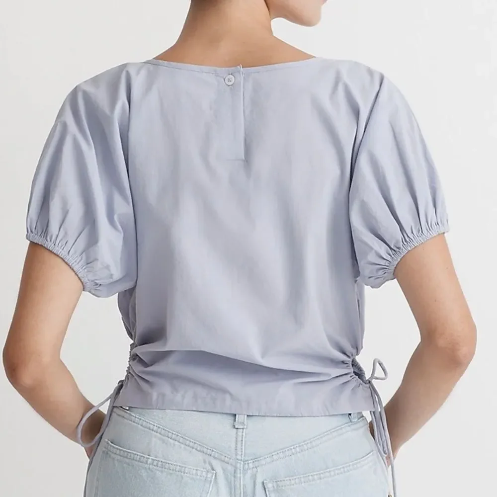 Madewell NWT Embroidered Poplin Puff-Sleeve Cutout Crop Top XXS