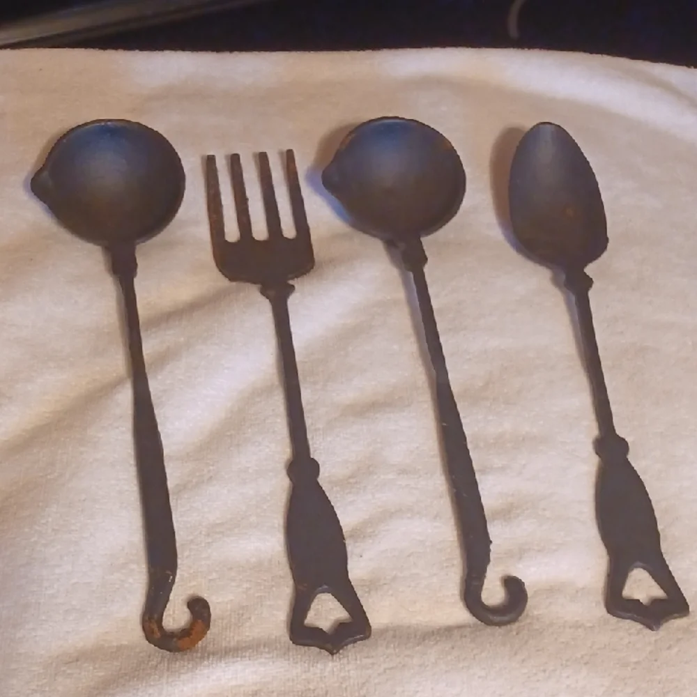 Vintage Black Cast Iron Utensil Set Of 4 1960 Kitchen Decor