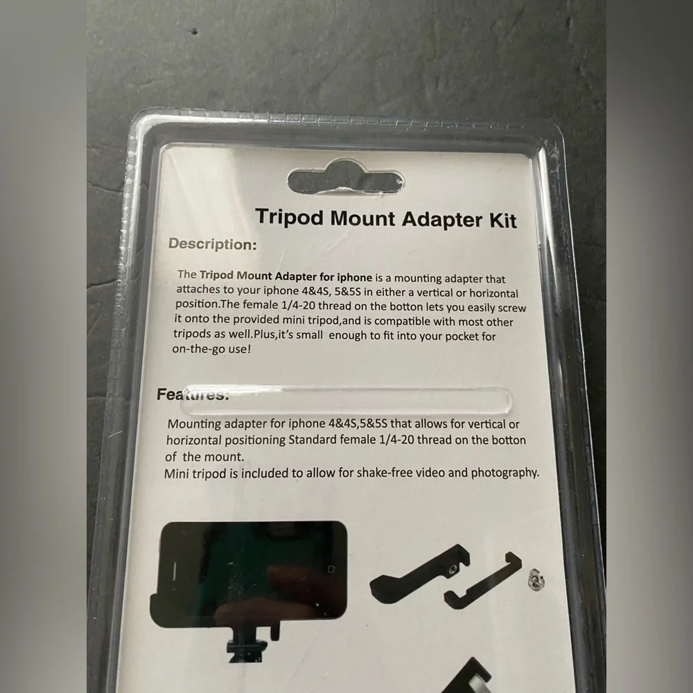 Tripod Mount Adapter Kit iPhone 4 & 4S and 5 & 5S NOS MP45PK