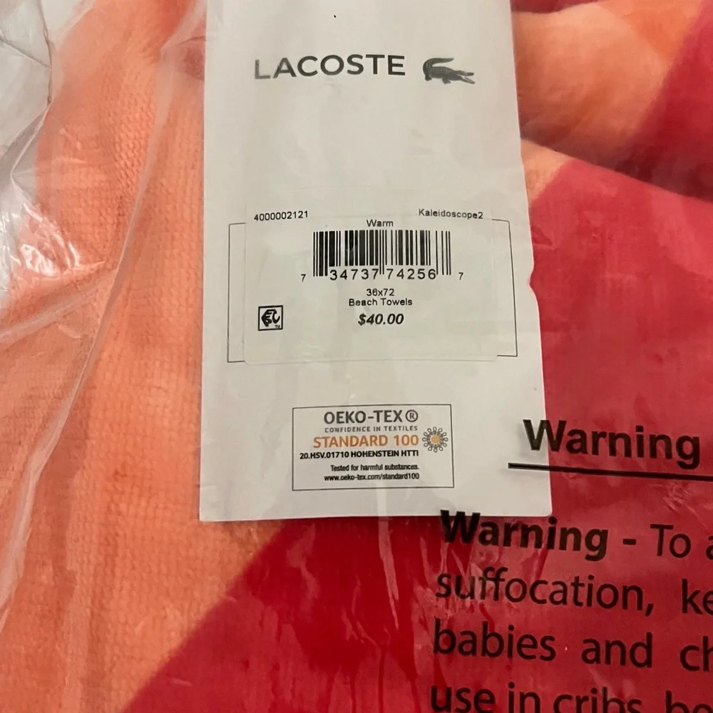 NWT Lacoste Home Kaleidoscope Beach Towel
