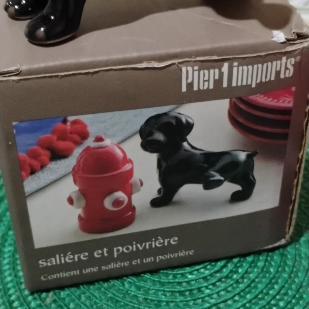 Pier 1 Black Dog and Red Fire Hydrant Shaker Set