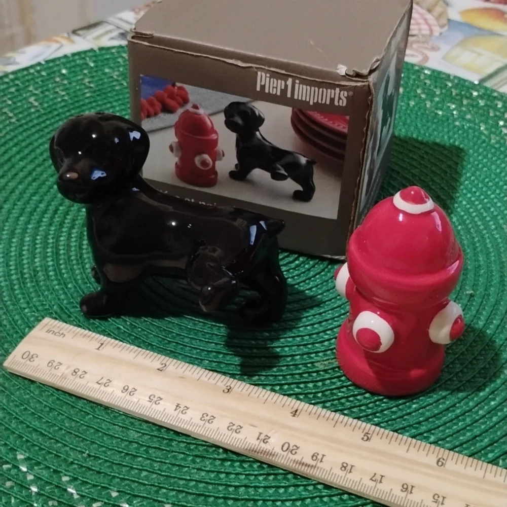 Pier 1 Black Dog and Red Fire Hydrant Shaker Set