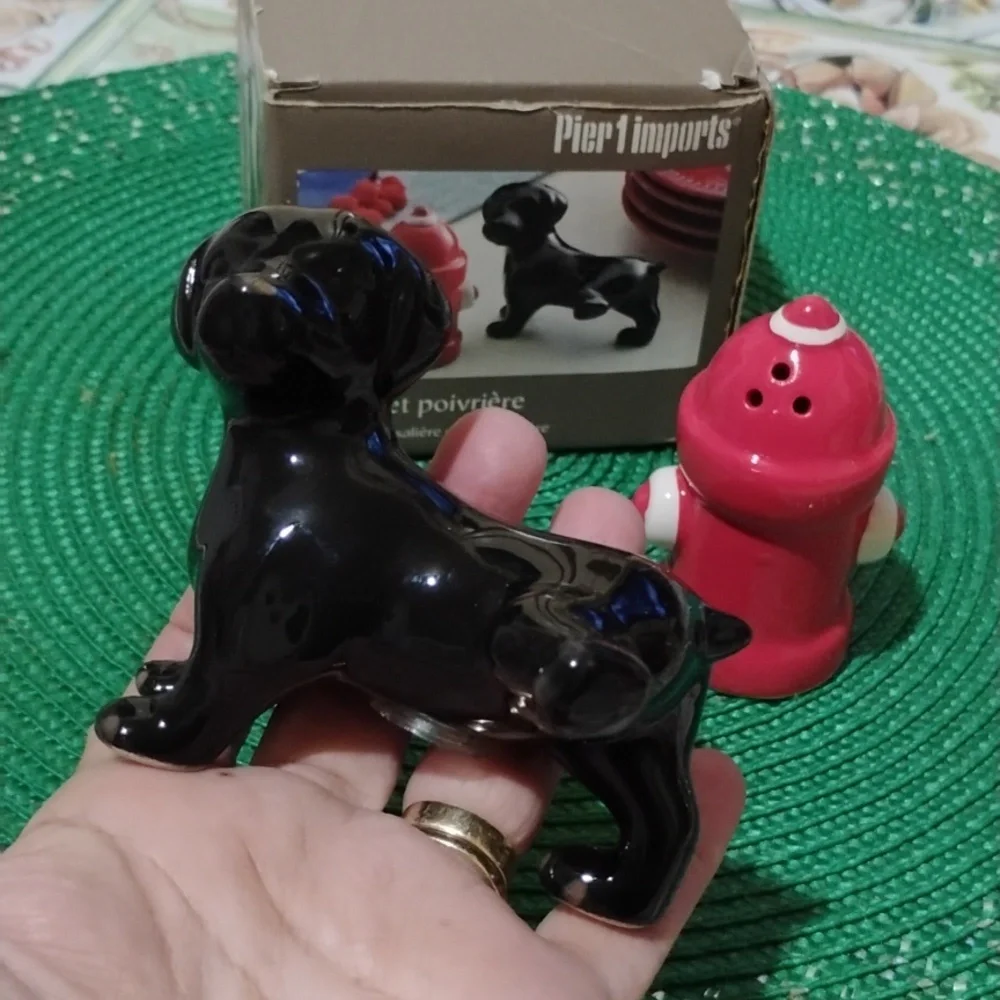 Pier 1 Black Dog and Red Fire Hydrant Shaker Set