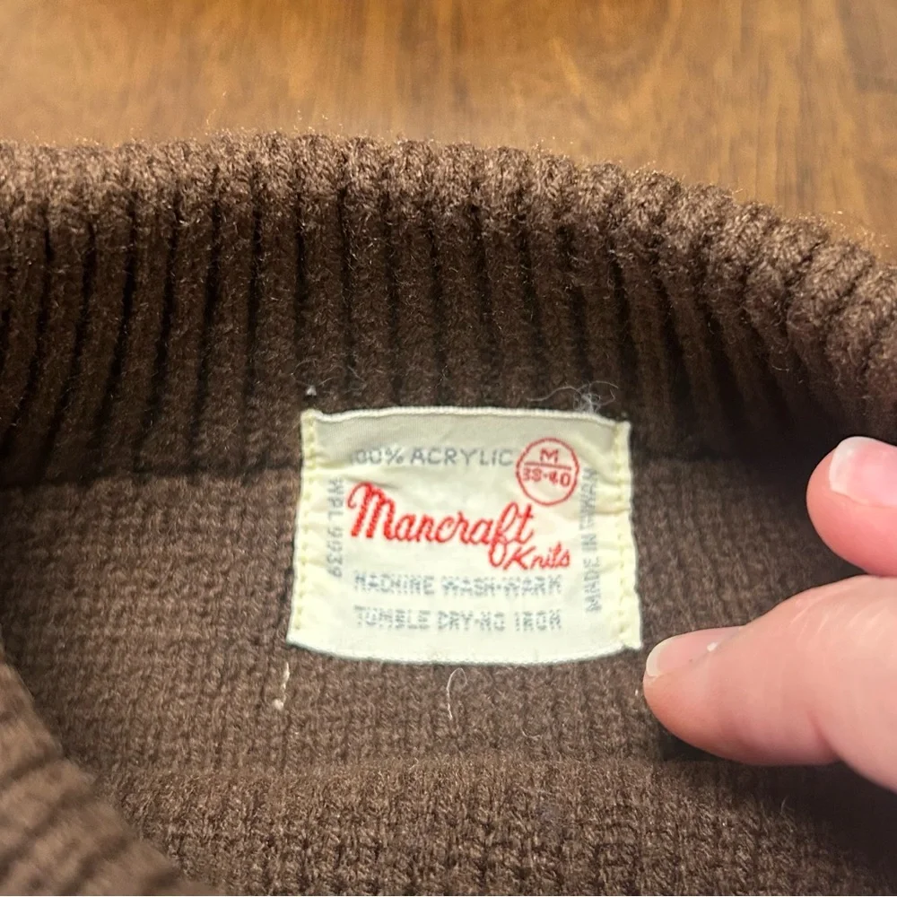 Vintage 70s Marcraft Knits Nordic Brown & Cream Striped Fair Isle Sweater Size M