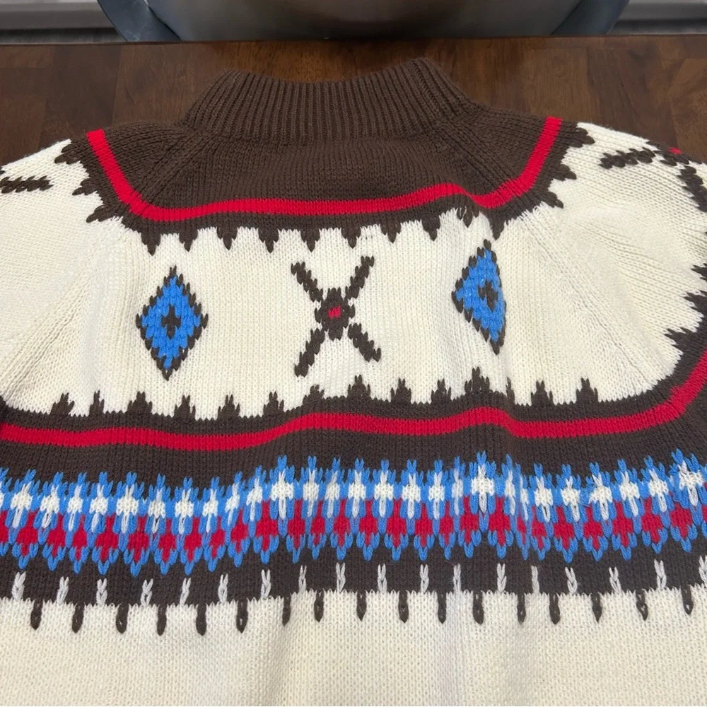Vintage 70s Marcraft Knits Nordic Brown & Cream Striped Fair Isle Sweater Size M