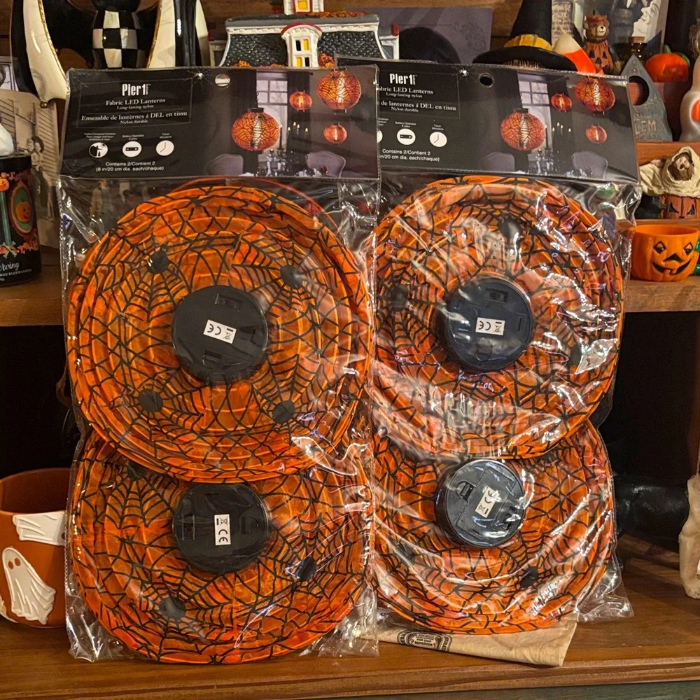 Pier 1 Orange Spider Web Party Lanterns 2 sets of 2