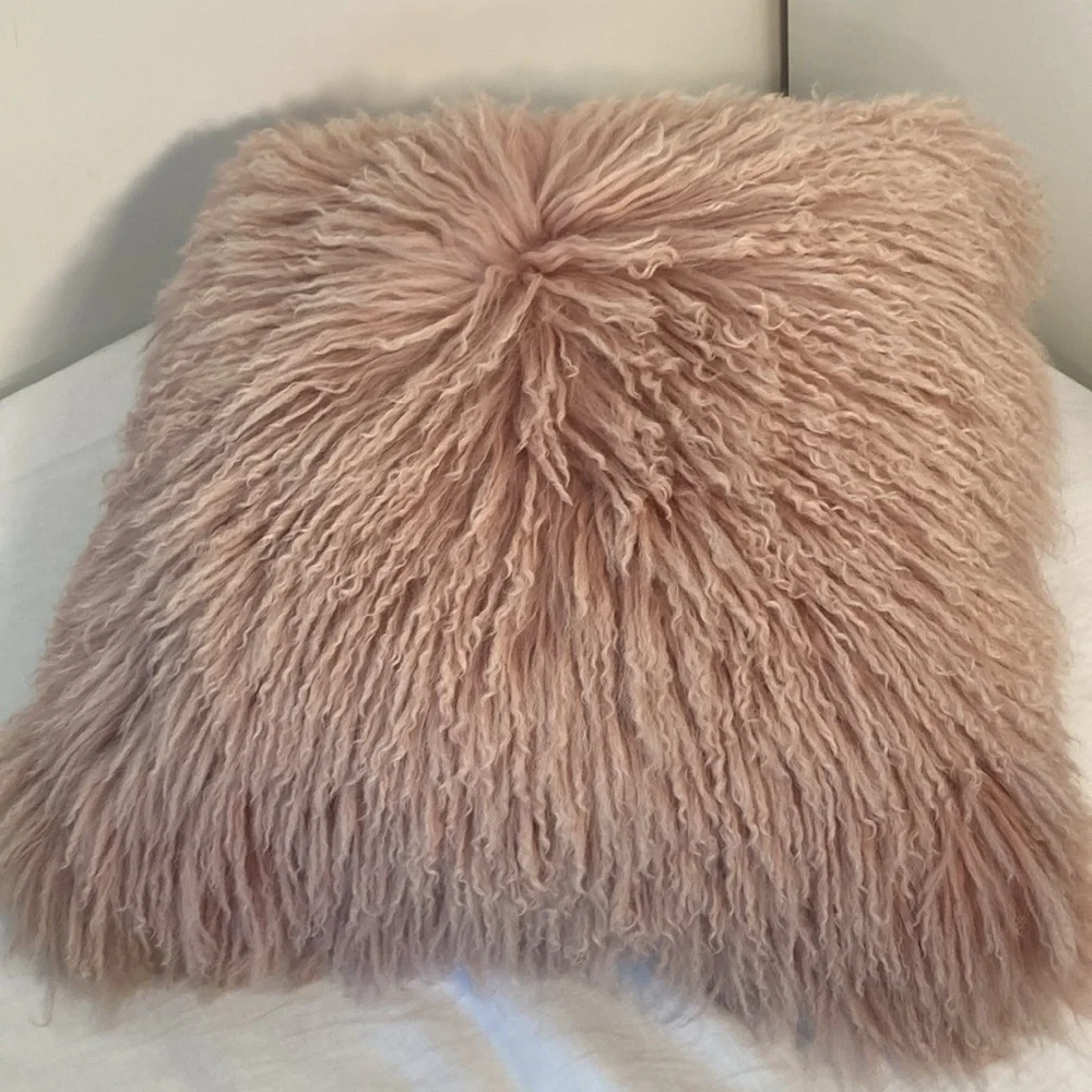 West Elm Mongolian Lamb Fur Pillow cover pink 24”