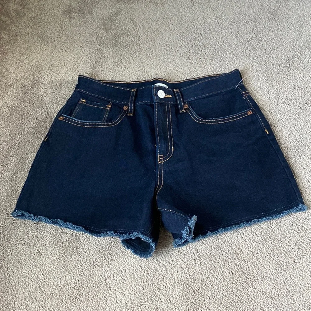 Old Navy Dark Wash Denim Shorts Frayed Hem High Rise SIZE 14
