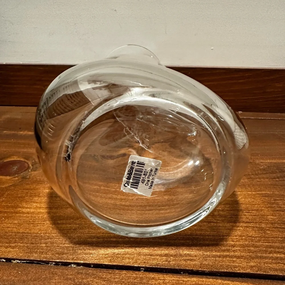 Vintage Crate & Barrel Donut Hole Hand Blown Clear Glass Wine Decanter Pitcher