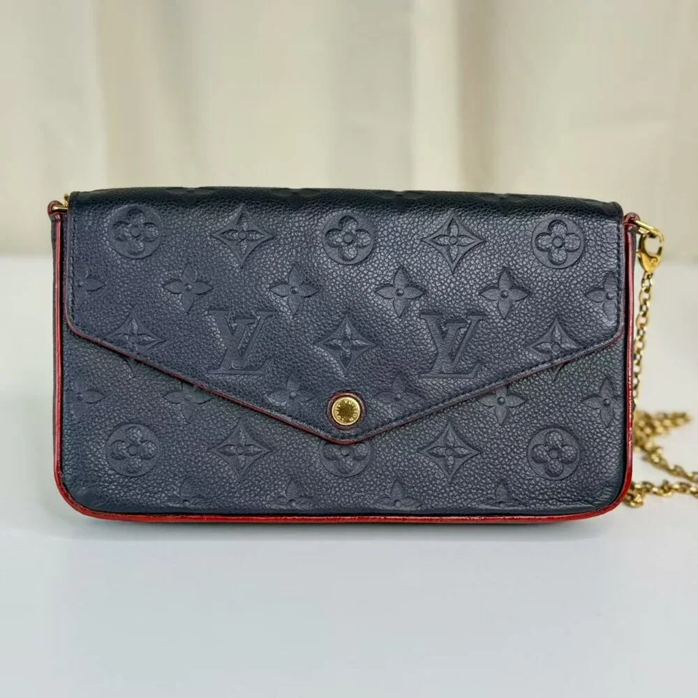 Louis Vuitton Blue Empreinte Felicie Shoulder Bag Crossbody with Gold Chain