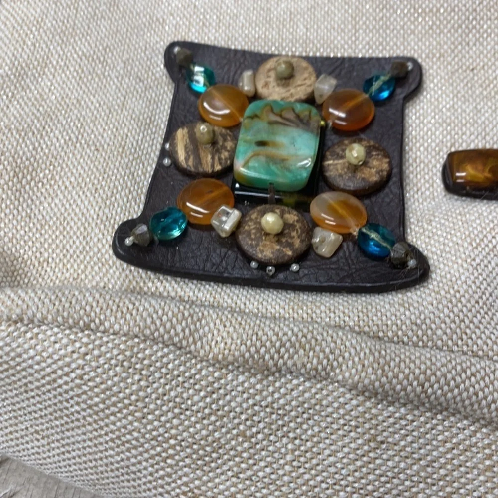 Nine West Boho Beaded Linen Tote Shoulder Bag with Gemstone Accents