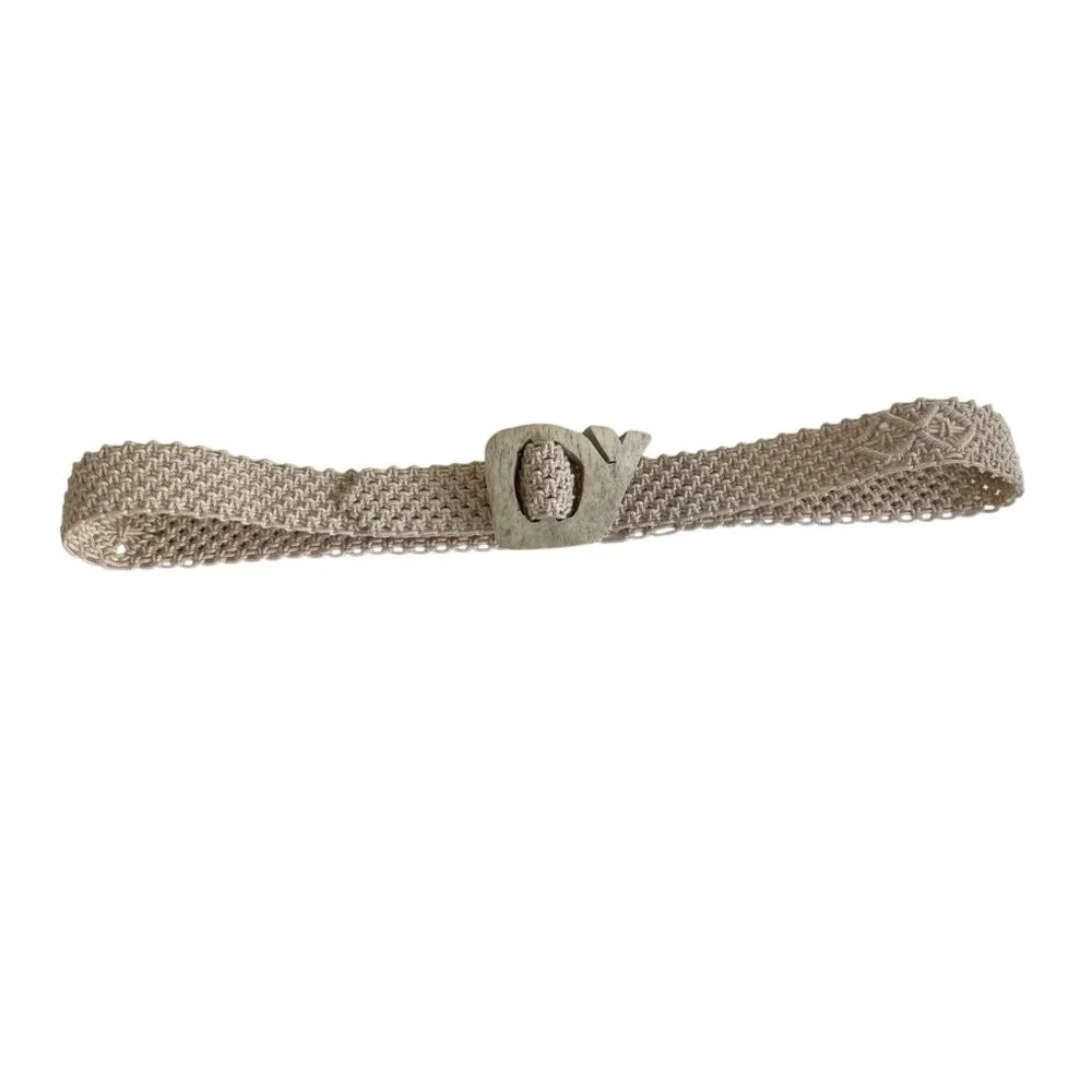 Vintage Handcrafted Macrame Adjustable Belt with Carved Buckle Whale Theme Sz M