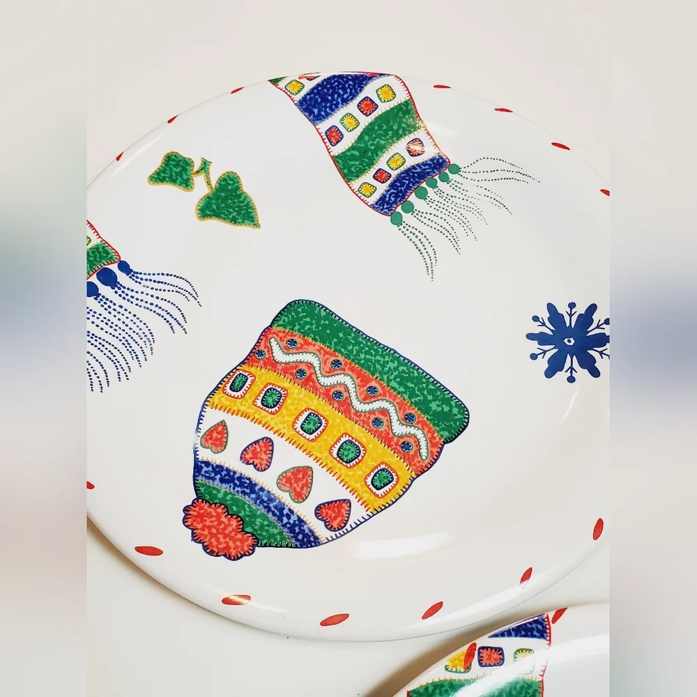 (3) Crate&Barrel Julia Bullmore Decorative Winter Skating Holiday Season Plates