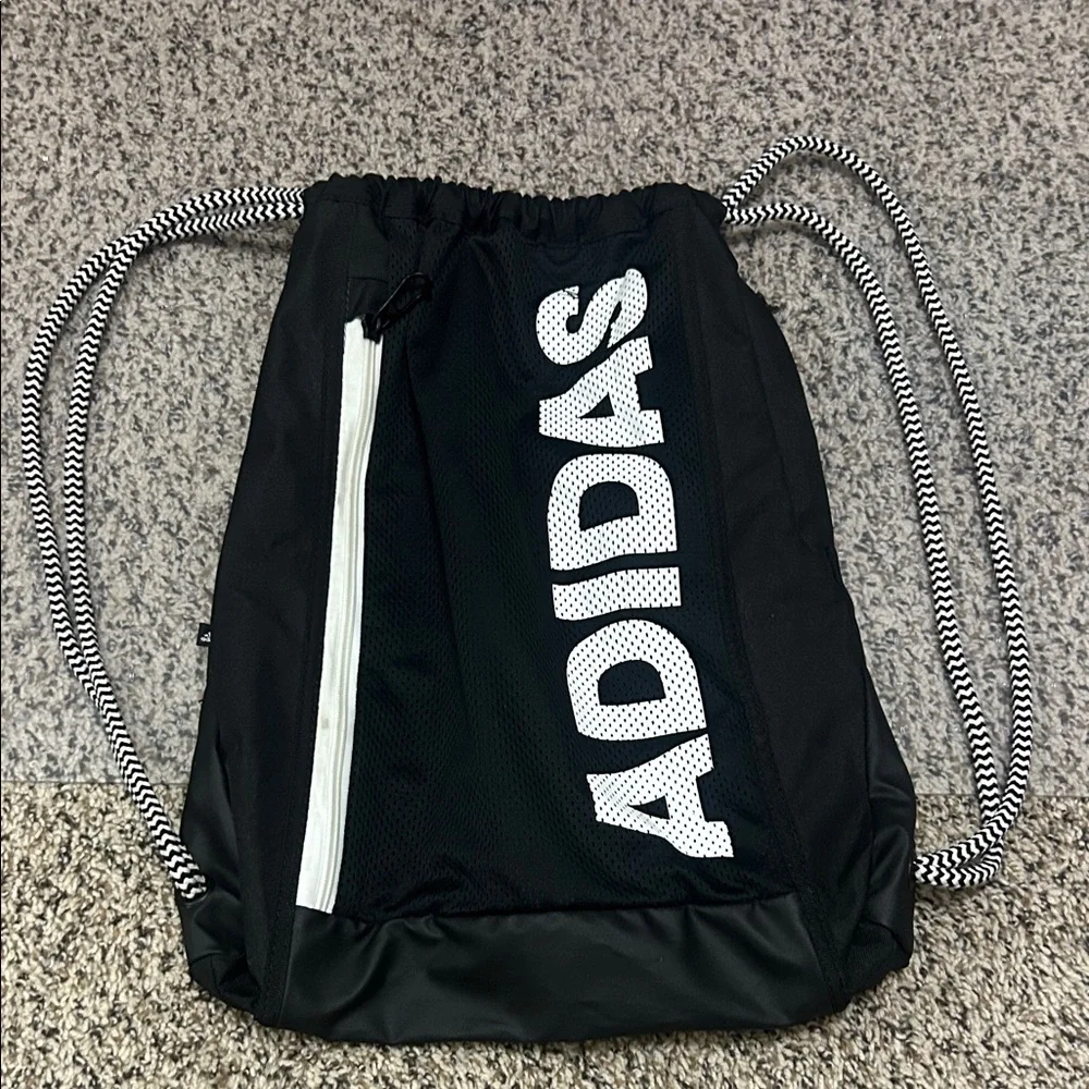 Adidas Black and White Drawstring Backpack