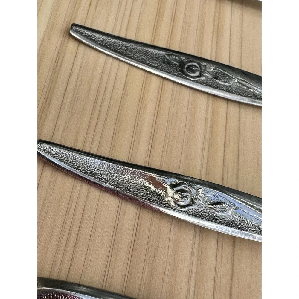 12 Pc  Lot Utica Satin Rose Knives, Spoons‎ Stainless Japan