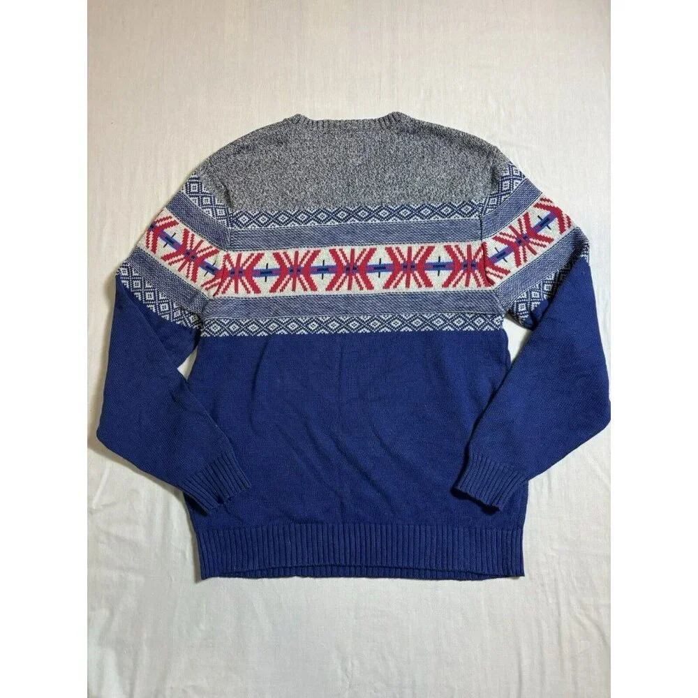 Vintage Sears Roebuck & Co blue Crewneck Holiday sweater red snowflakes Mens L