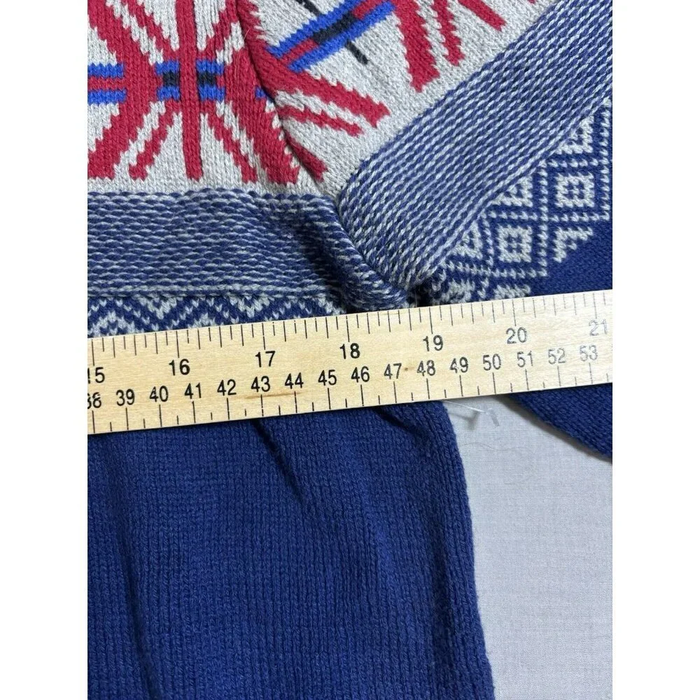 Vintage Sears Roebuck & Co blue Crewneck Holiday sweater red snowflakes Mens L