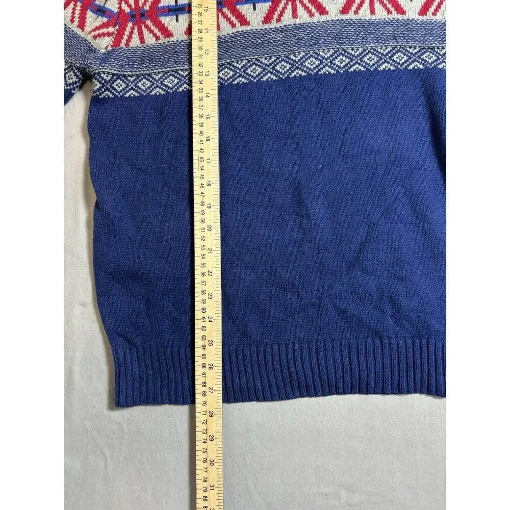 Vintage Sears Roebuck & Co blue Crewneck Holiday sweater red snowflakes Mens L