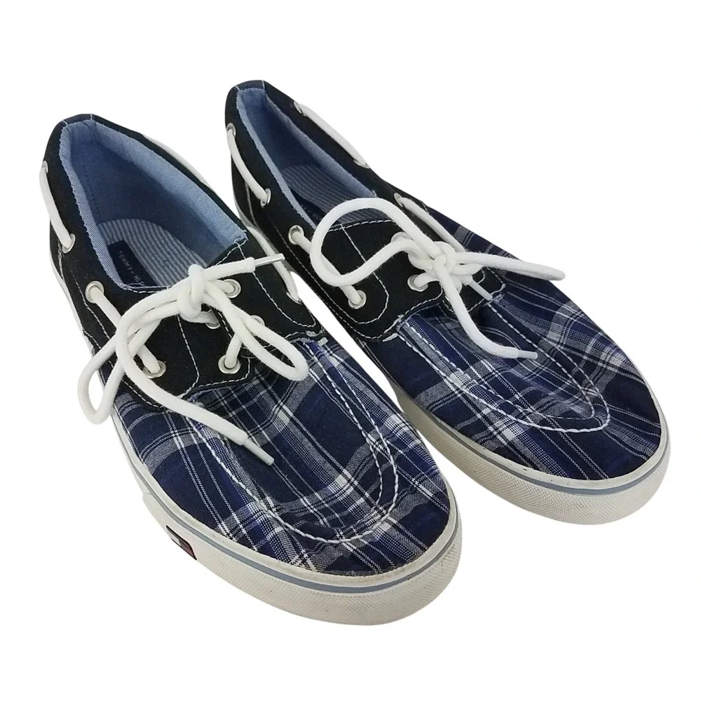 Tommy Hilfiger TMFred Boat Shoes Mens 11.5 Blue‎ Canvas Chekkers Lace Up SH168