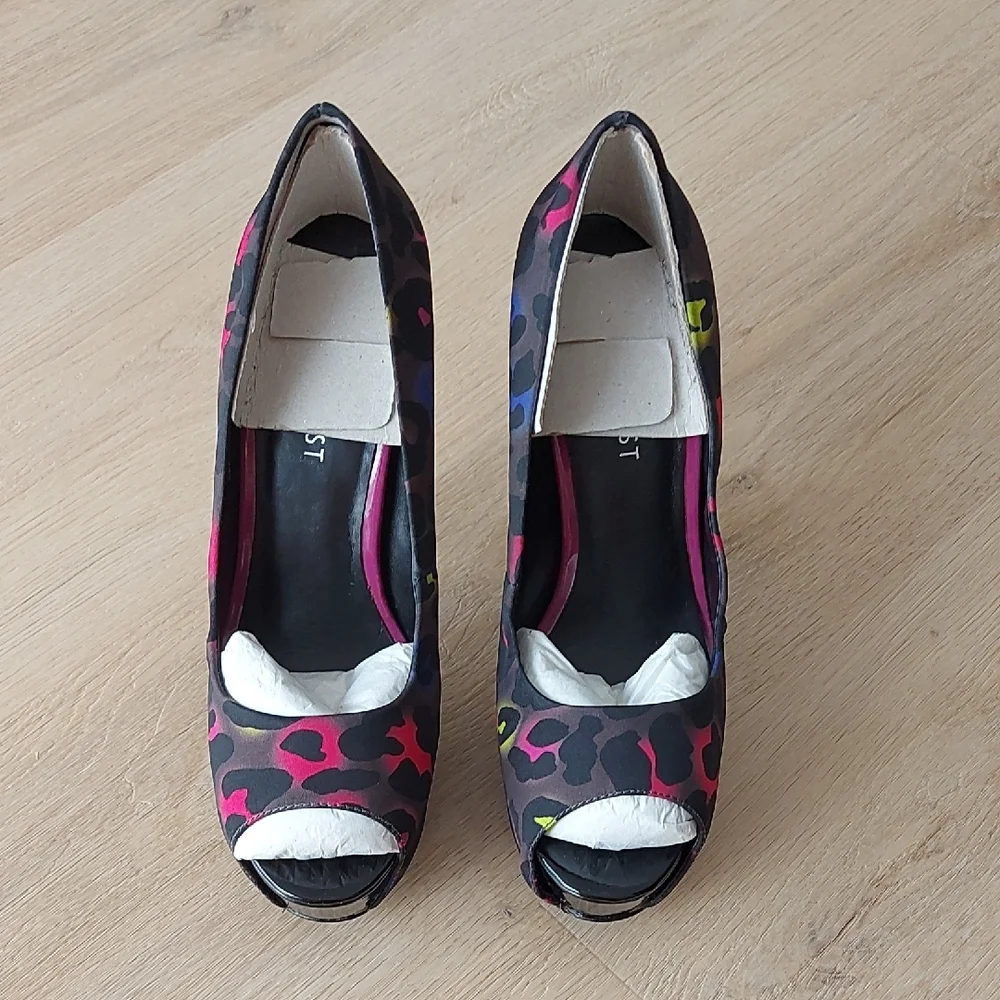 Hot Pumps Black Grey Pink Peep-Toe Platform Heels