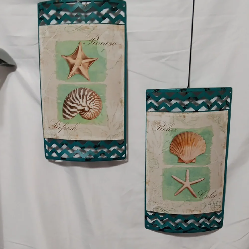 Teal and Beige Seashell Wall Art Pair