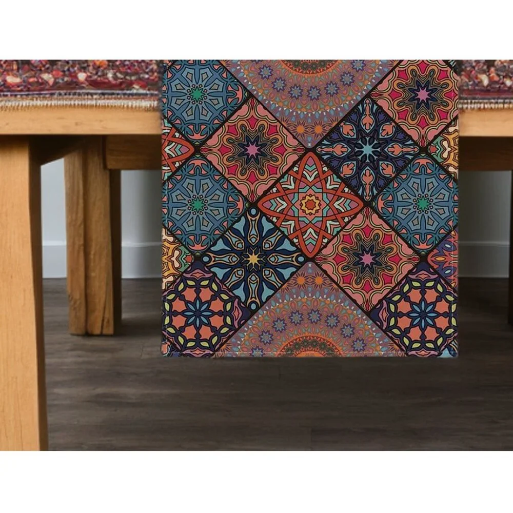 Boho Table Runner Bohemian Farmhouse Cottage Decor Dining Decorative Cloth 13x72