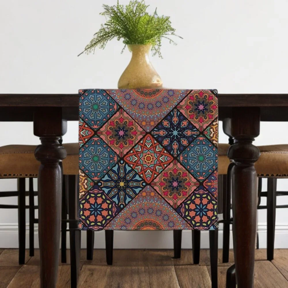Boho Table Runner Bohemian Farmhouse Cottage Decor Dining Decorative Cloth 13x72